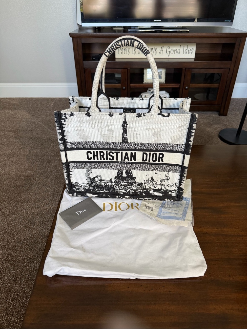 Dior Black and White Large Canvas 'Christian Dior' Tote - Picture 3 of 4